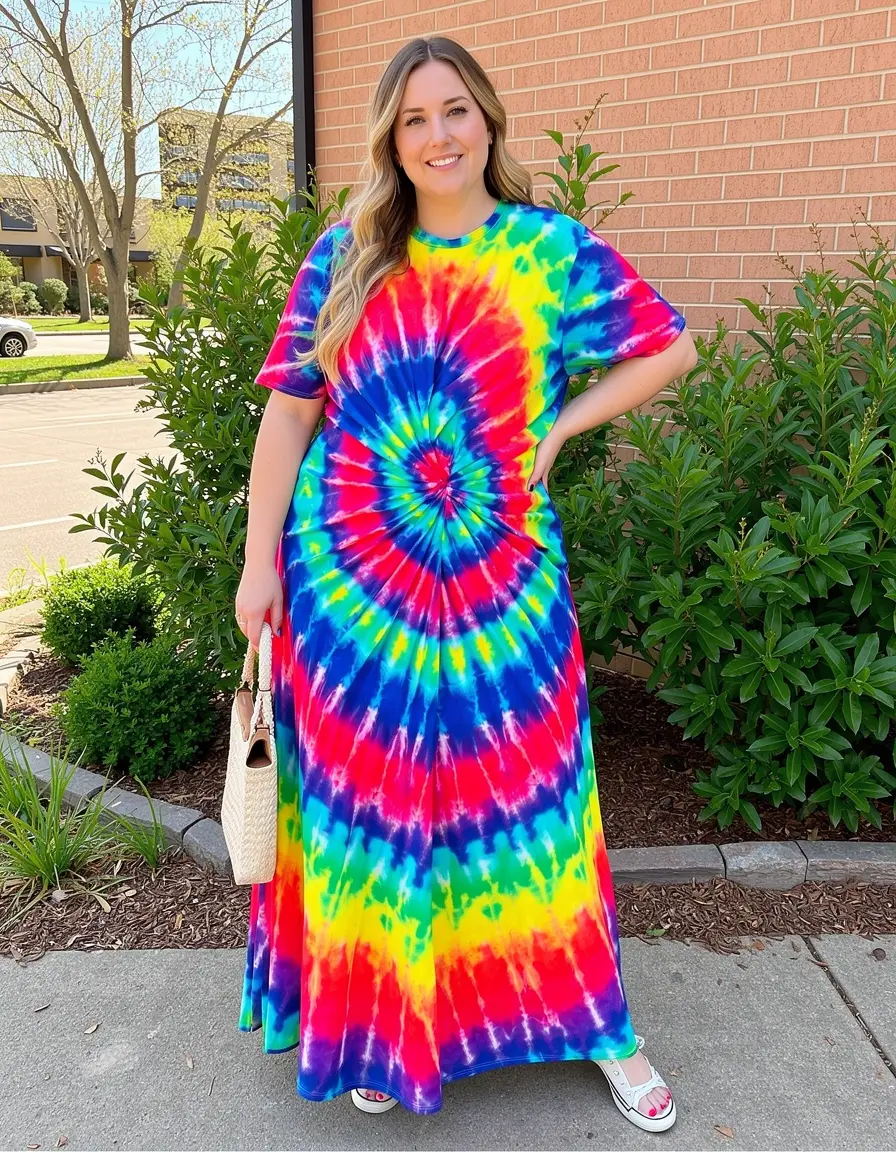 Tie-Dye Maxi Kleid farbig