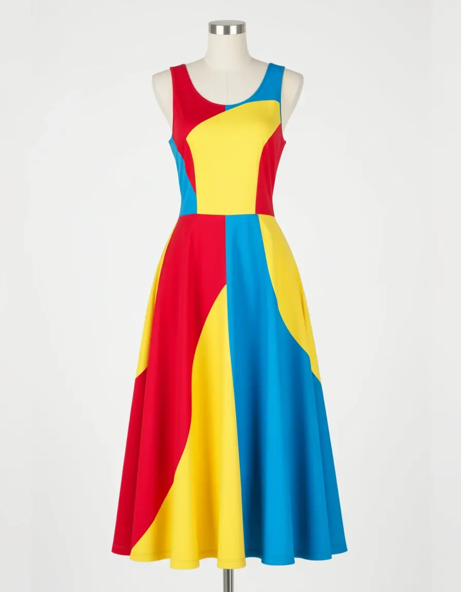 Color Block A-Linien Kleid farbig