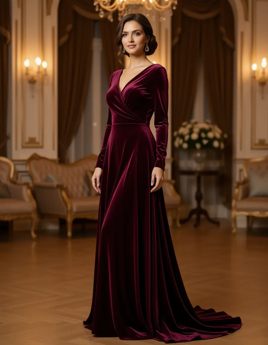 Long Velvet Evening Dress luxuriös samten
