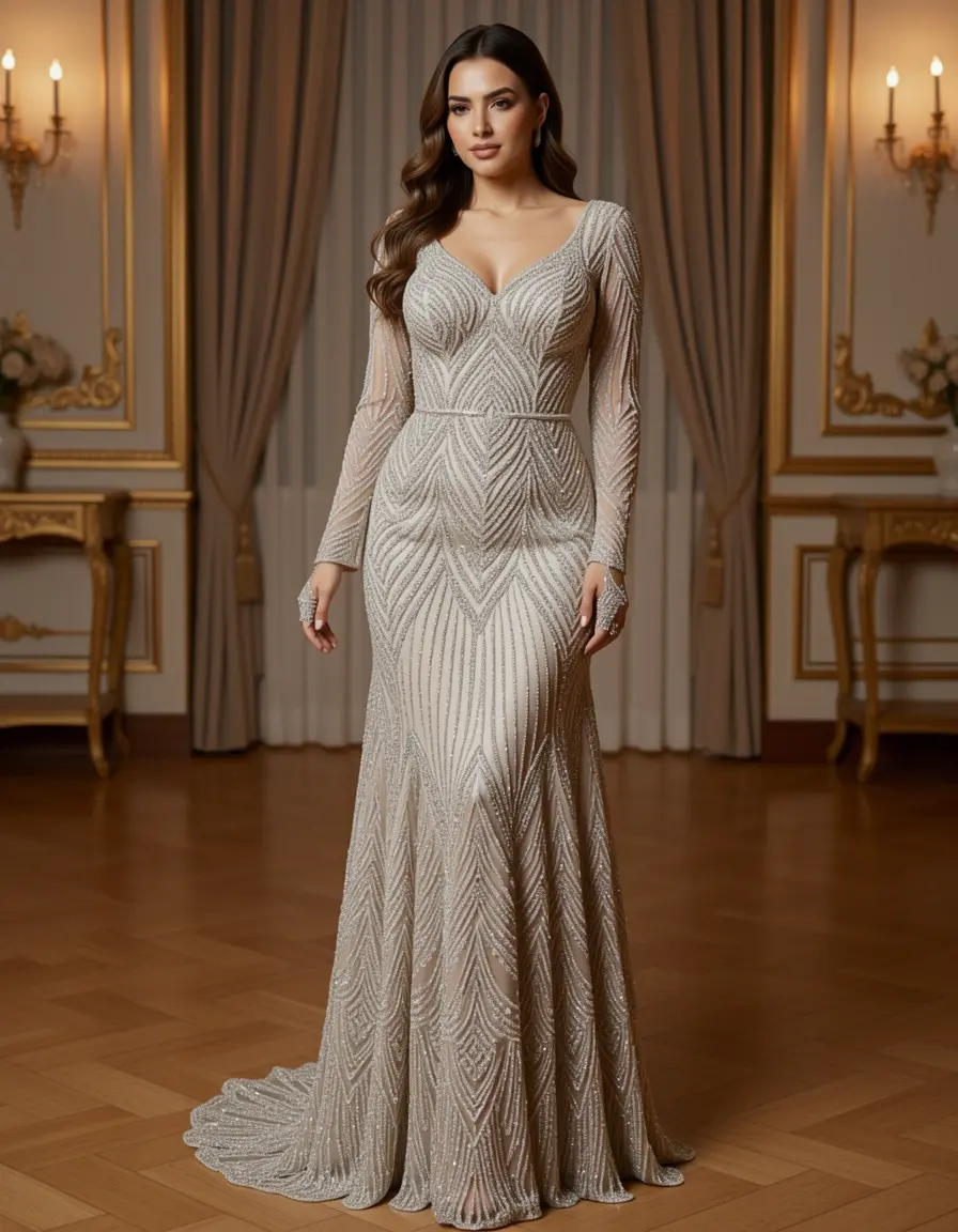 Long Beaded Maxi glamorous bestickt