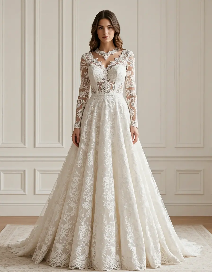Festliche Robe mit Spitzenärmeln