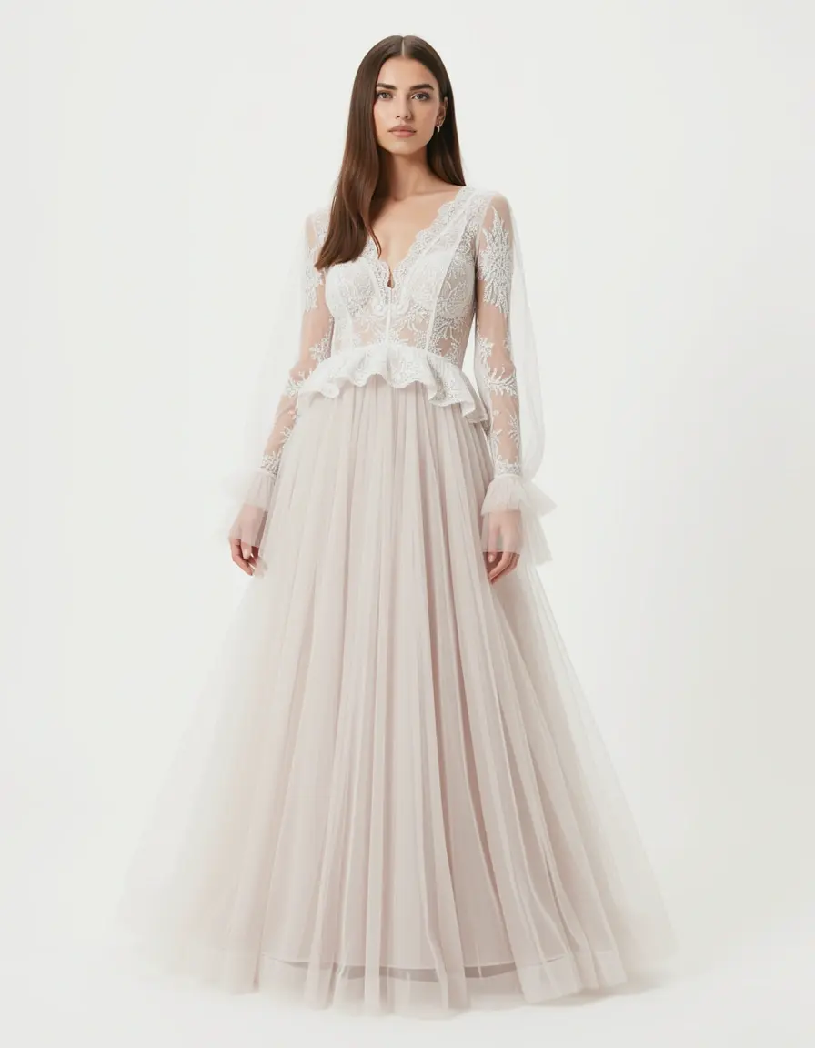 Tüllkleid mit langen Ärmeln festlich