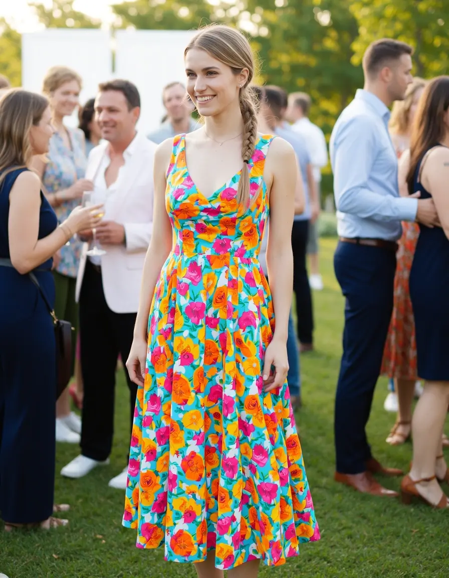 Buntes florales Midi Kleid für Hochzeitsgäste