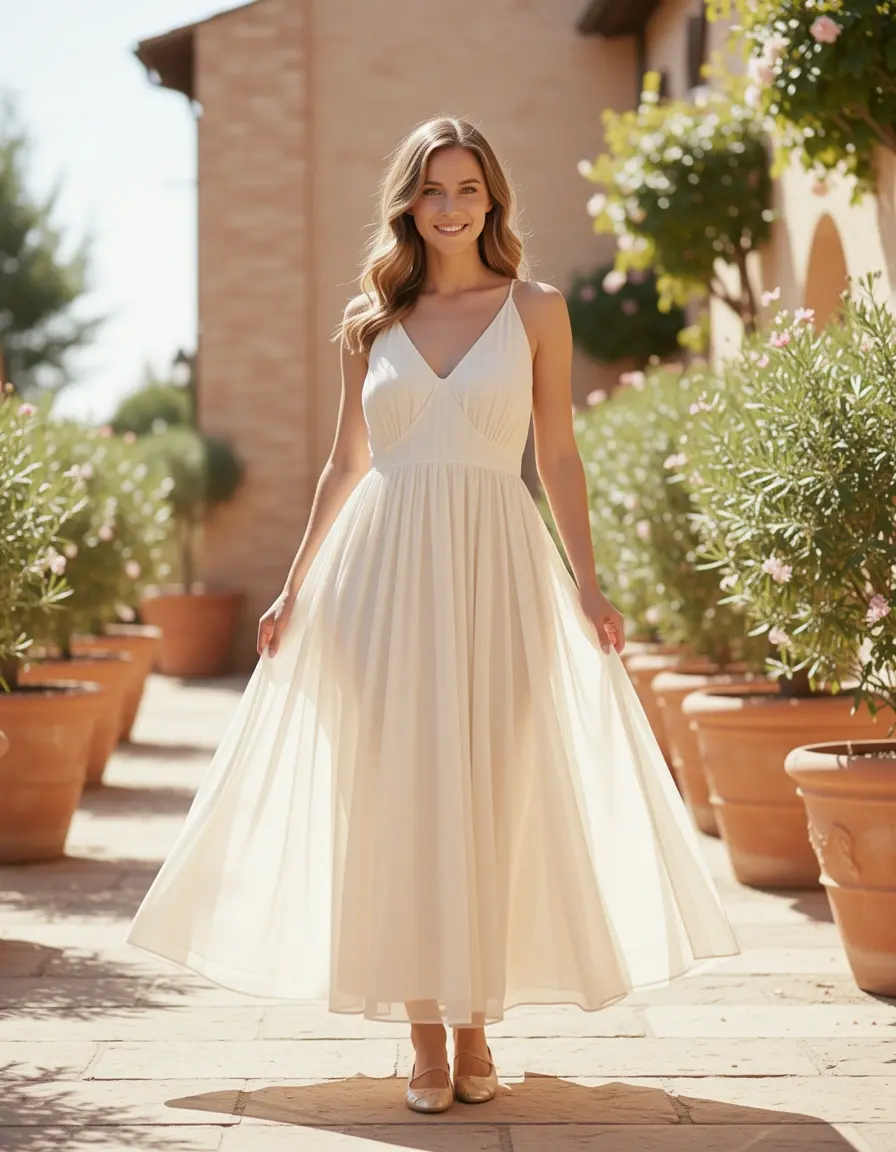 Lichtes Chiffon Midi Kleid für Sommerhochzeit