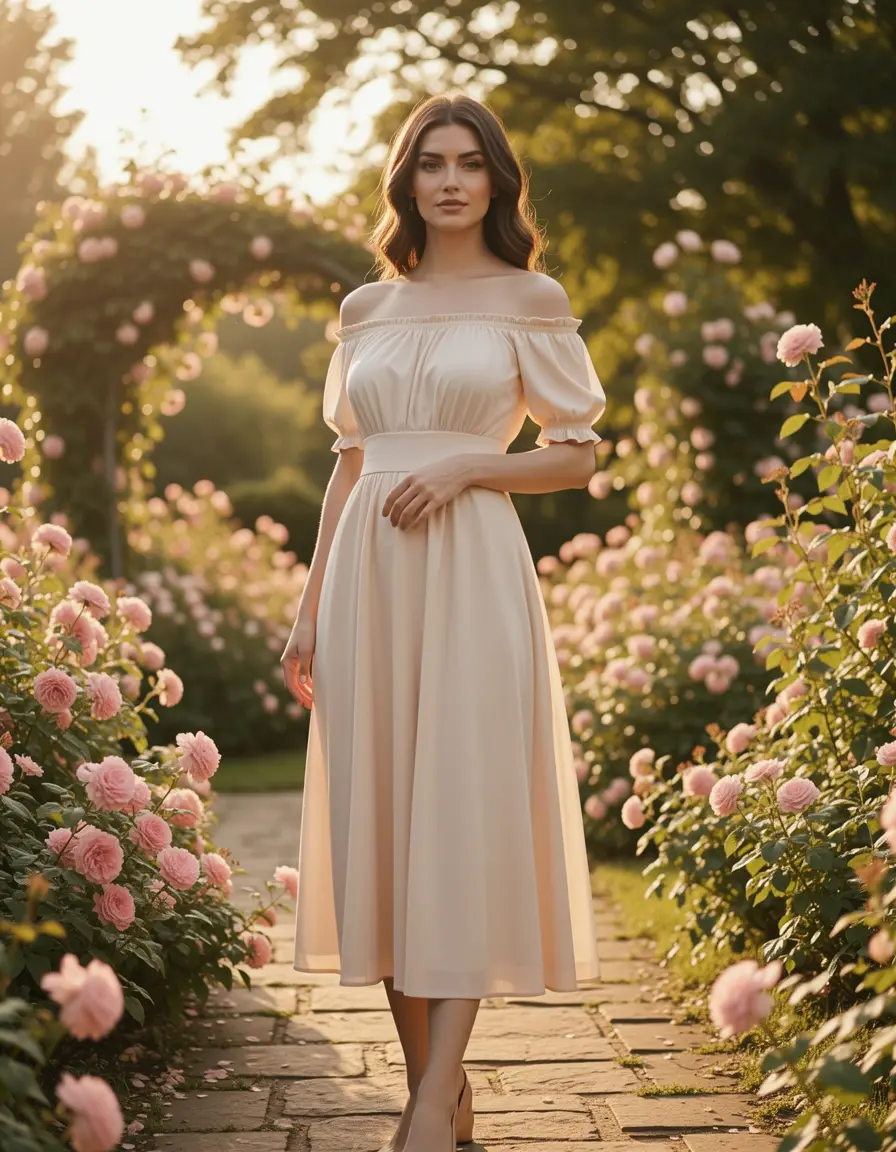 Off-Shoulder Midi Kleid romantisch