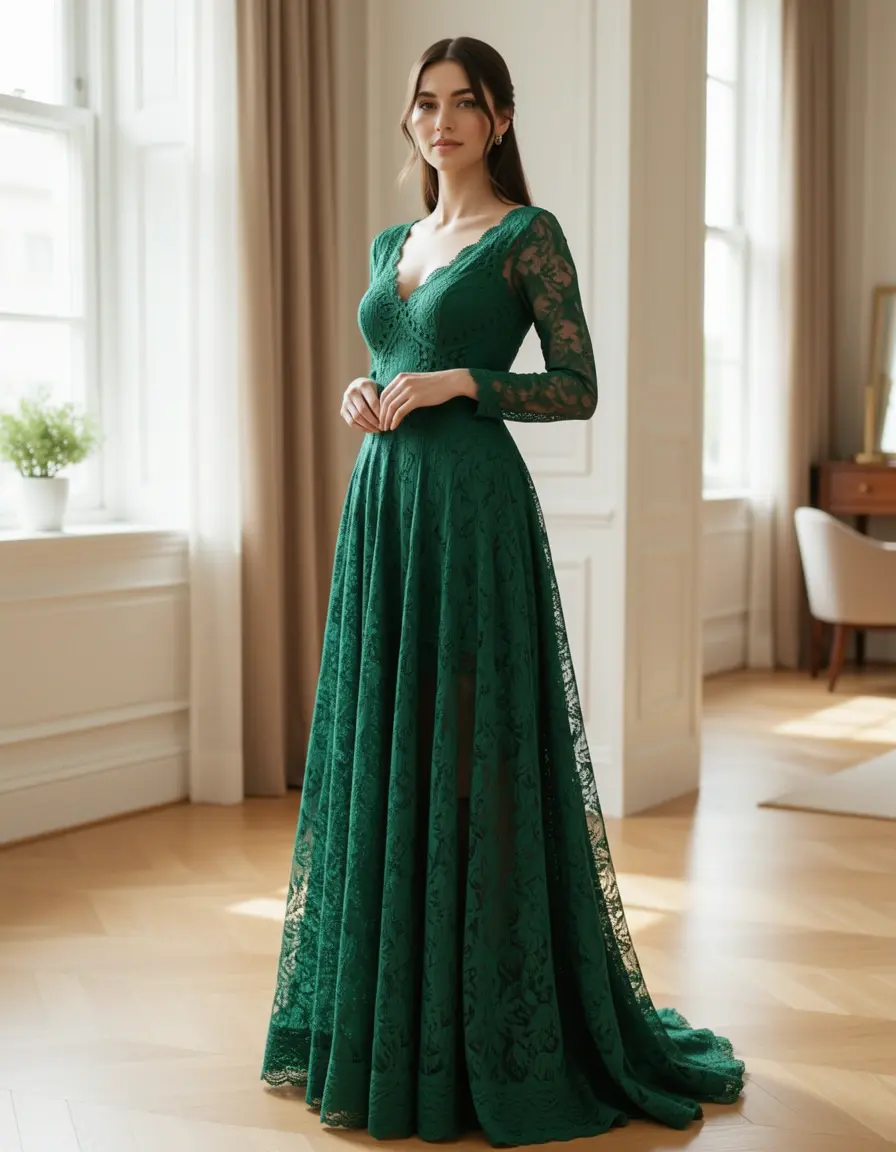 Elegant Green Lace Maxi - Grünes Spitzenkleid für besondere Anlässe