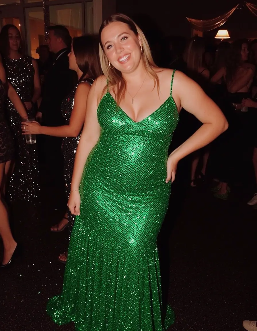 Festive Green Sequin Dress Party Sparkle