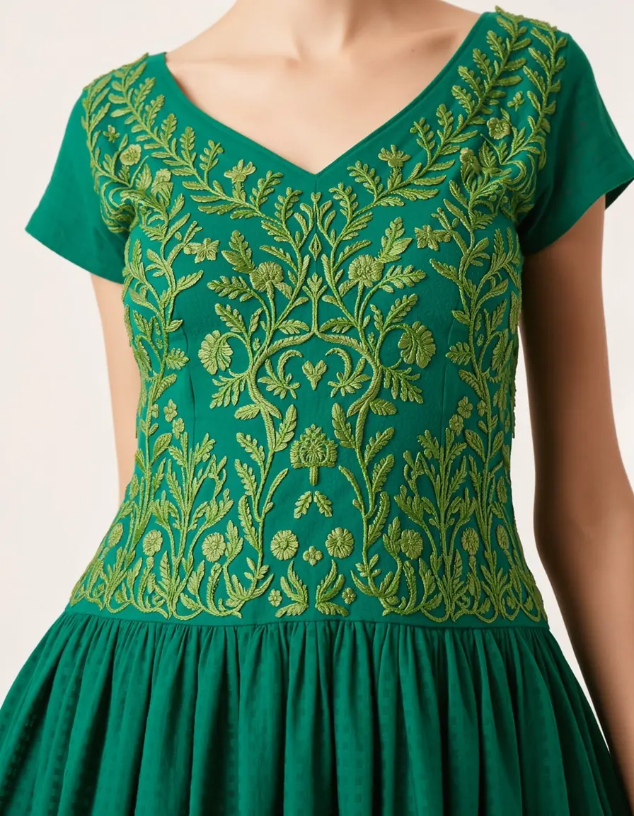 Embroidered Green Dress Detailed