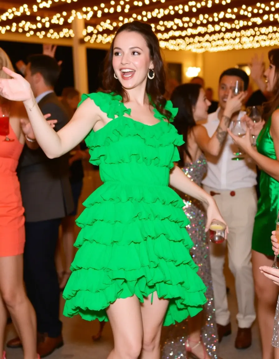 Ruffle Green Dress Fun Festive