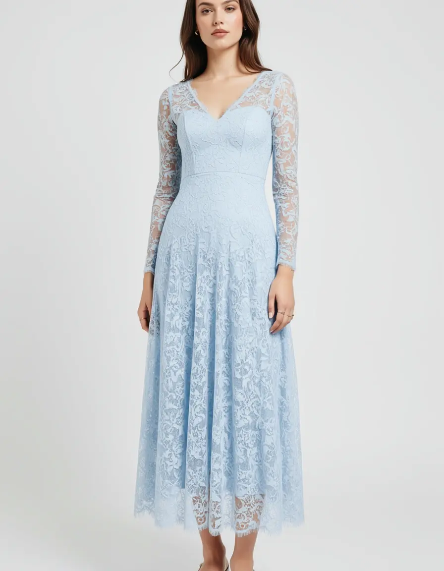 Hellblaues Spitzenkleid Midi