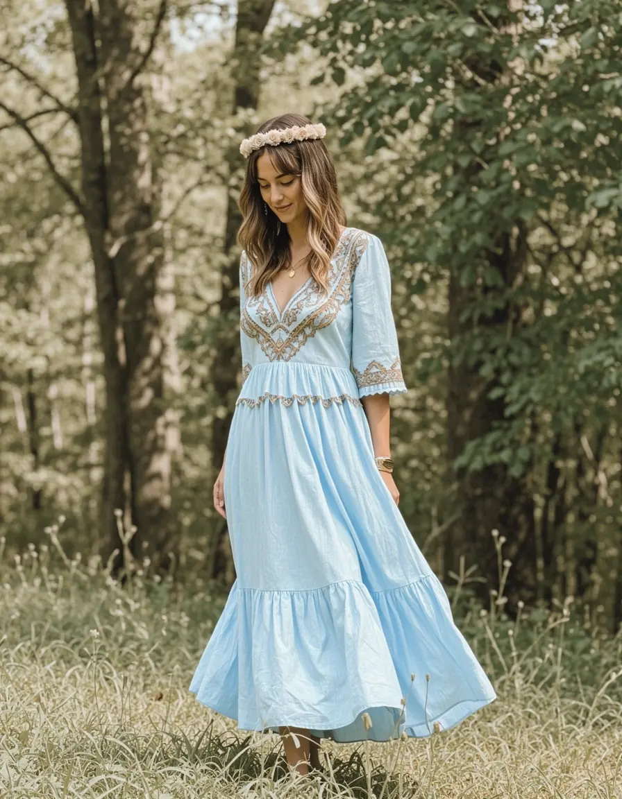 Hellblaues Boho Kleid