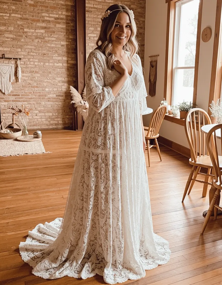 Boho Lace Bridal Dress
