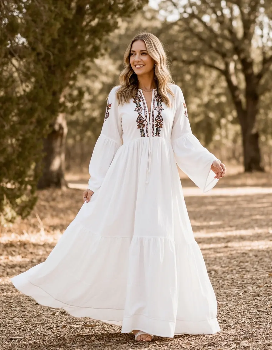 White Boho Maxi Kleid