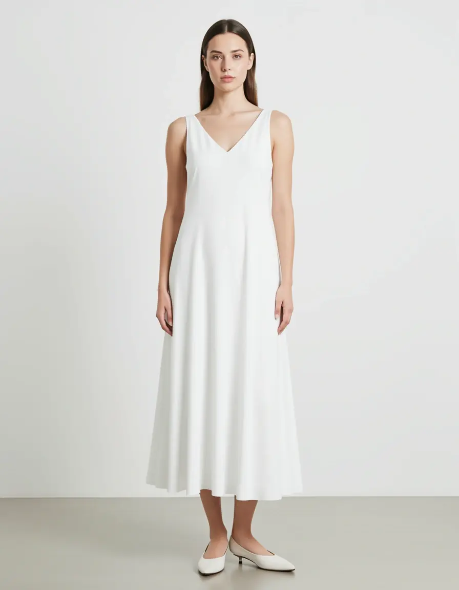 Minimalistisches weißes Slip Midi Kleid