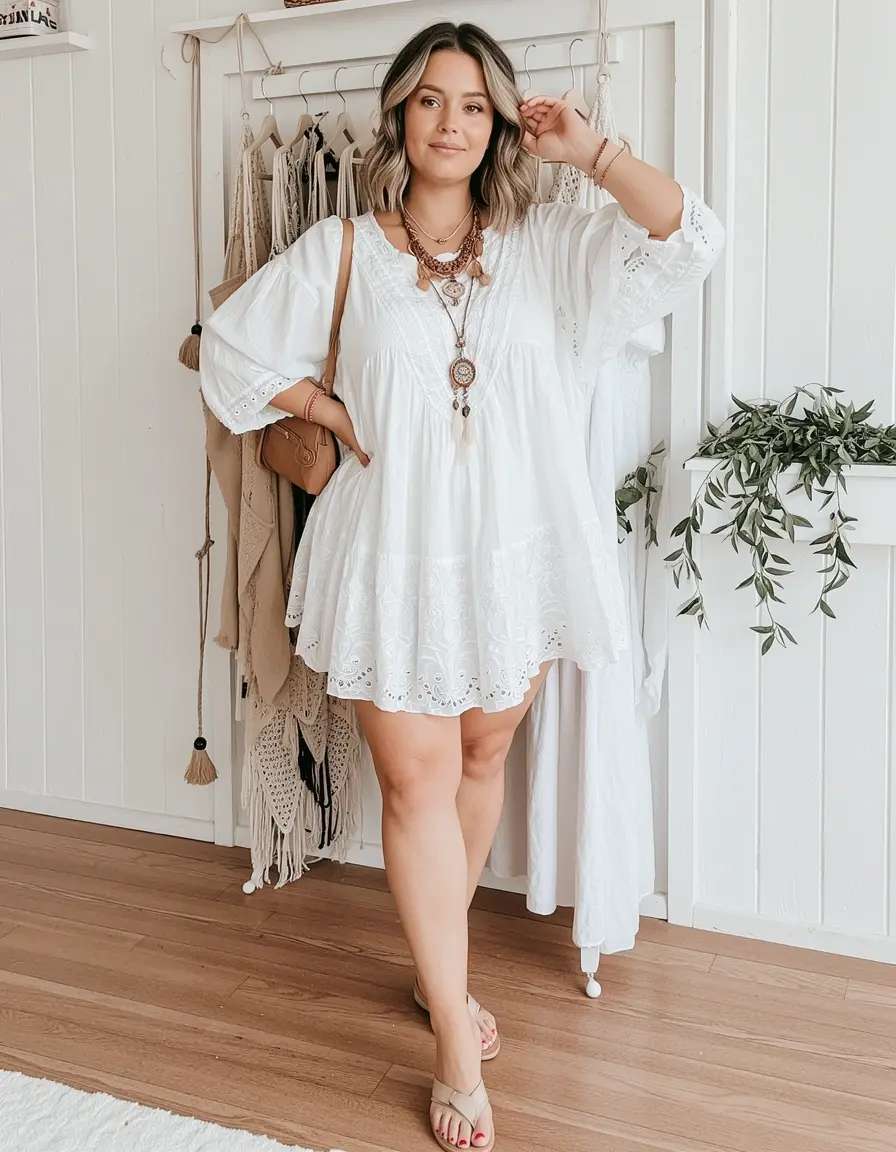 Short White Boho Dress - Weißes Boho Kleid kurz