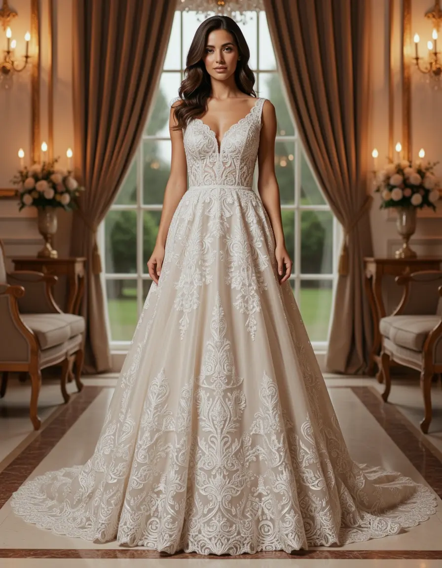 Lace Beaded Midi Gown - Glamouröse Abendmode