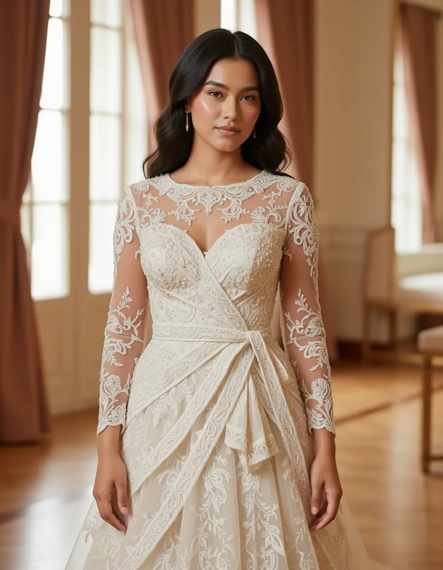 Lace Beaded Wrap Dress - Elegantes Wickelkleid