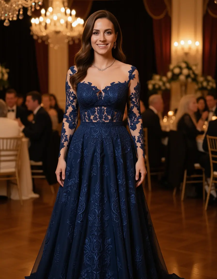 Lace Beaded Evening Dress - Formelles Abendkleid