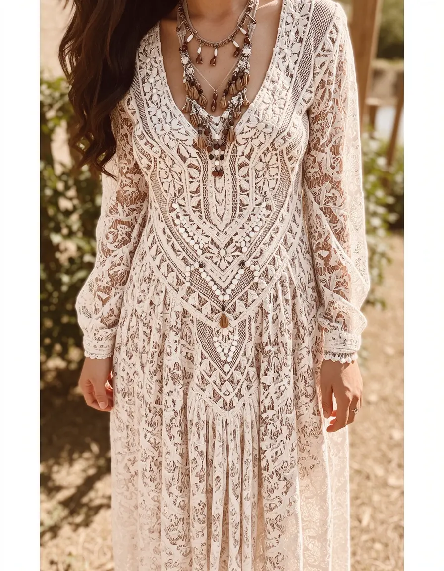 Lace Beaded Boho Dress - Bohemian Style