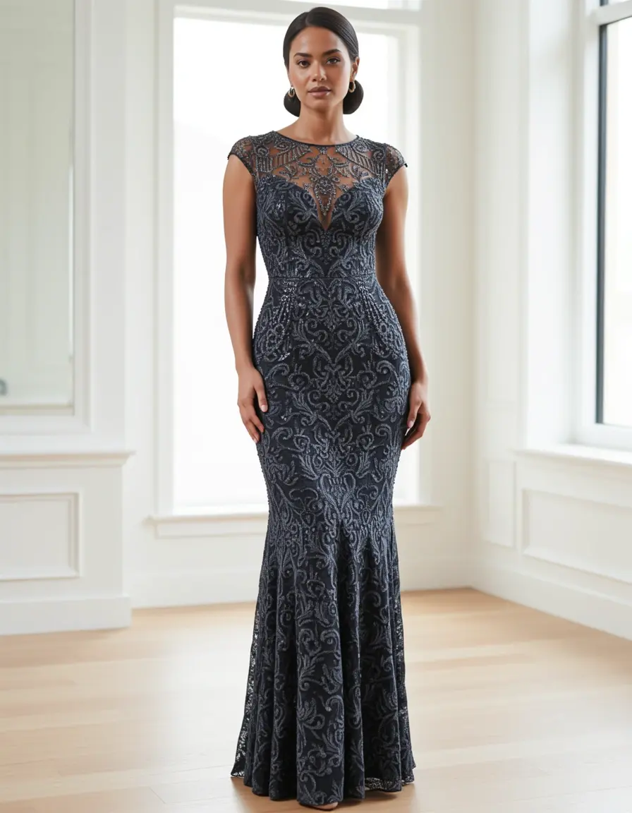 Lace Beaded Sheath Dress - Figurbetontes Kleid