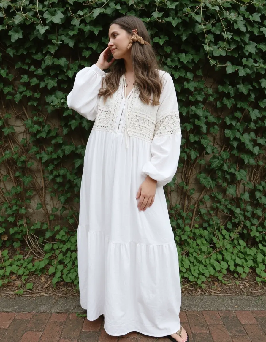 Long White Boho Maxi