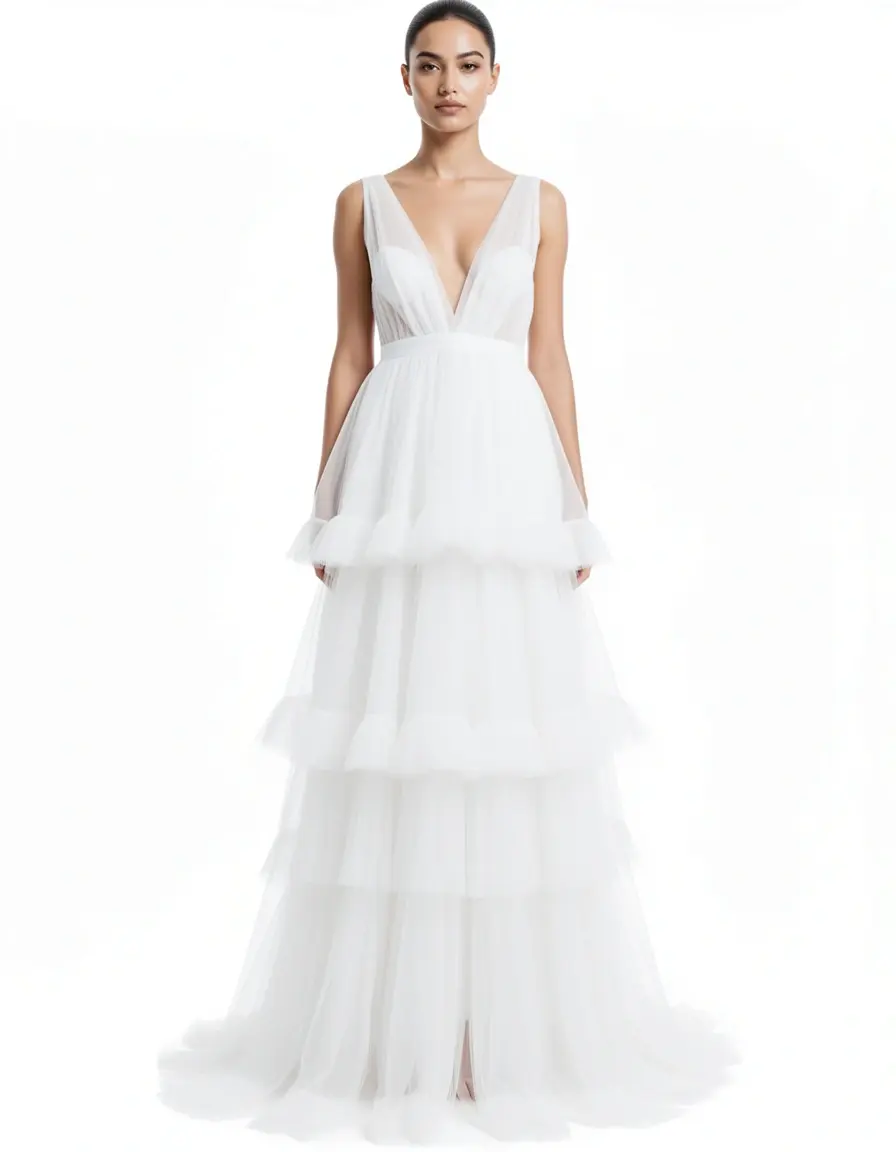 Long White Tulle Dress