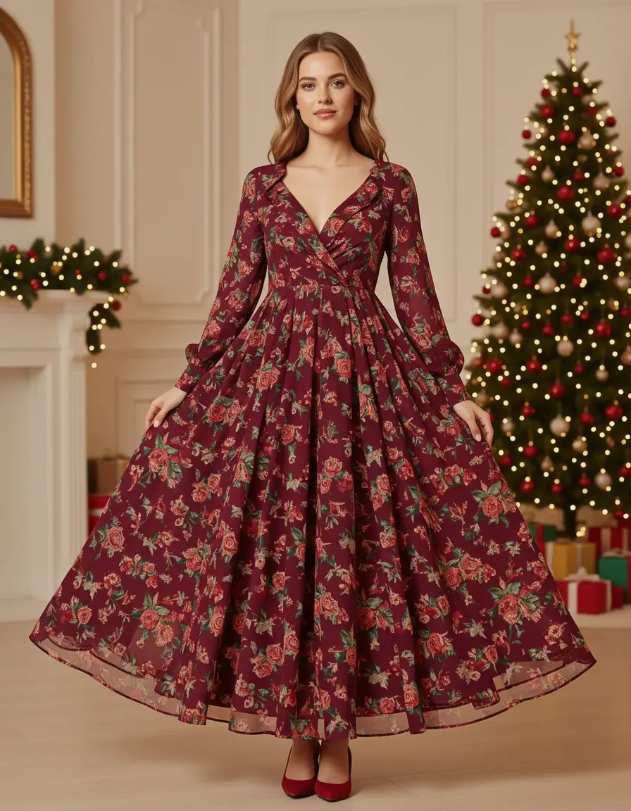 Chiffon Kleid langarm fließend