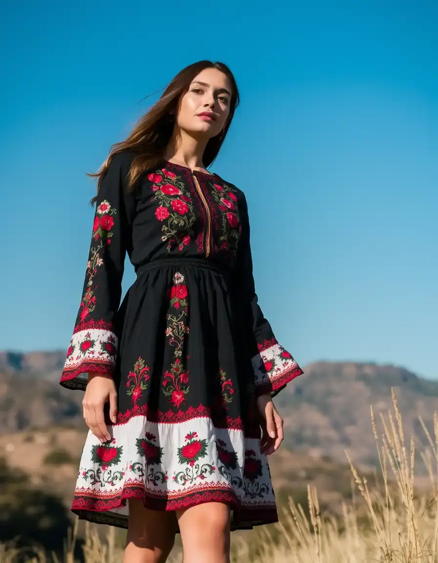 Besticktes festliches Langarmkleid