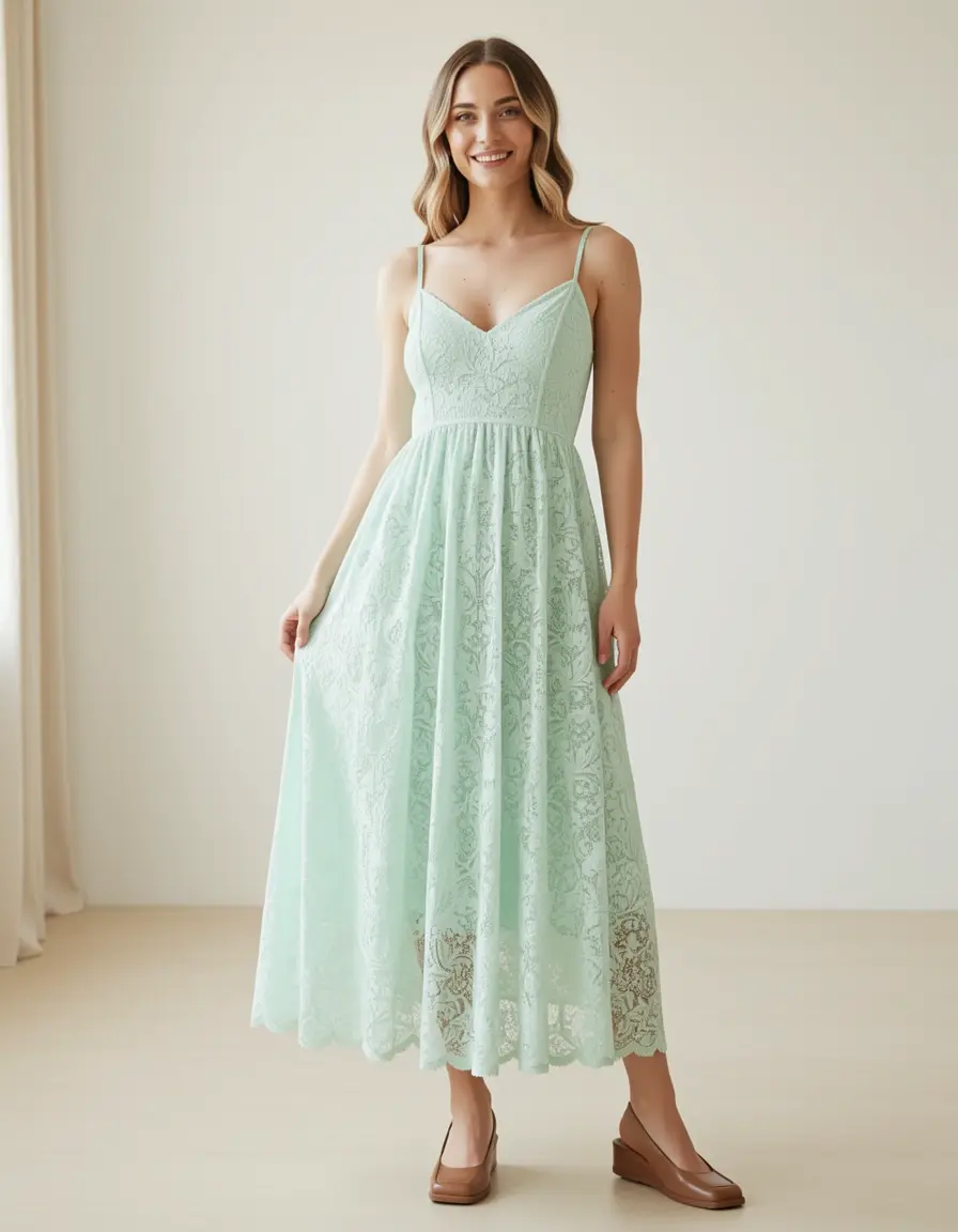 Elegantes Spitzenkleid in Mint Modell 2