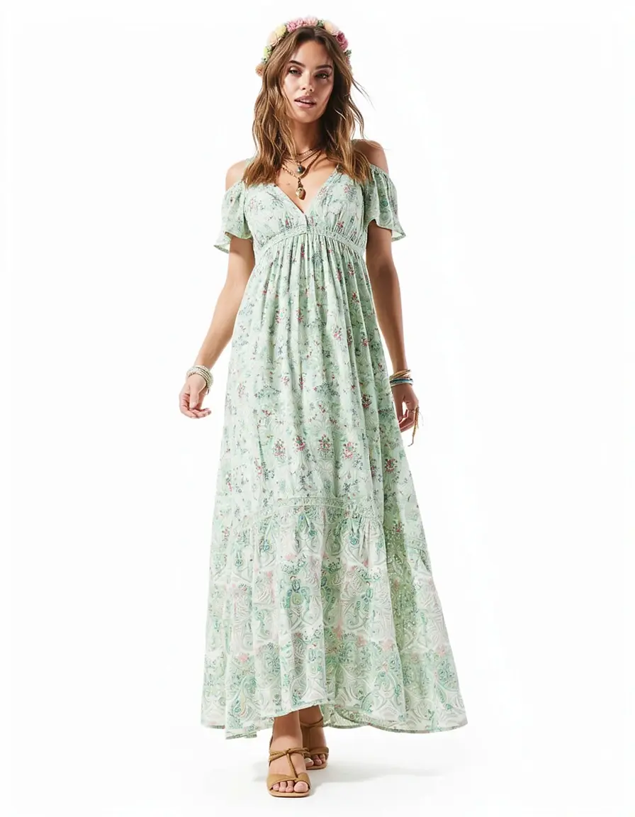 Boho Maxikleid mint weit Modell 6