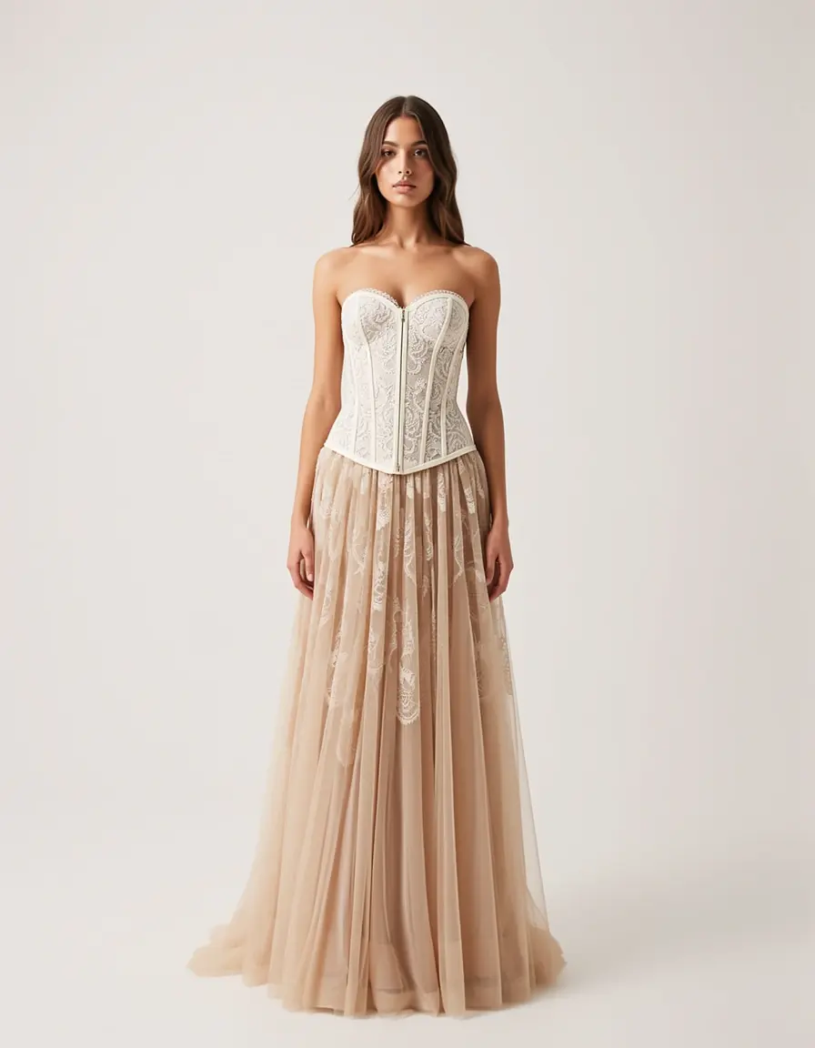 Lace Corset Maxi Kleid mit Korsett