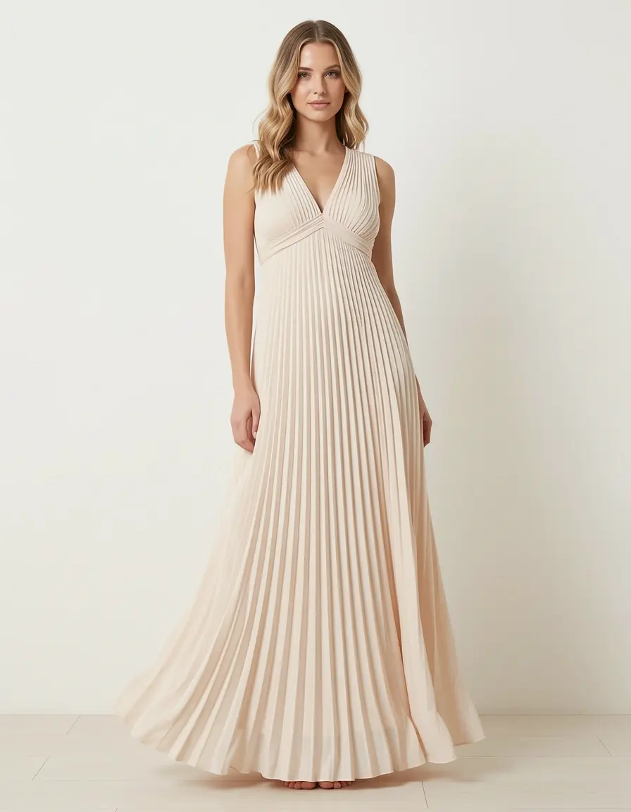 Pleated Chiffon Maxi Dress flowy