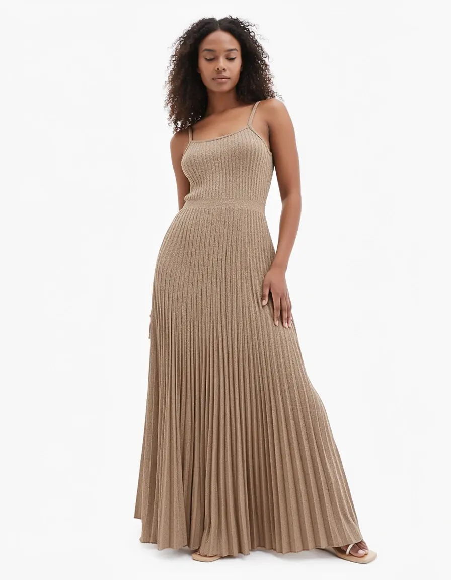Midi pleated dress textured