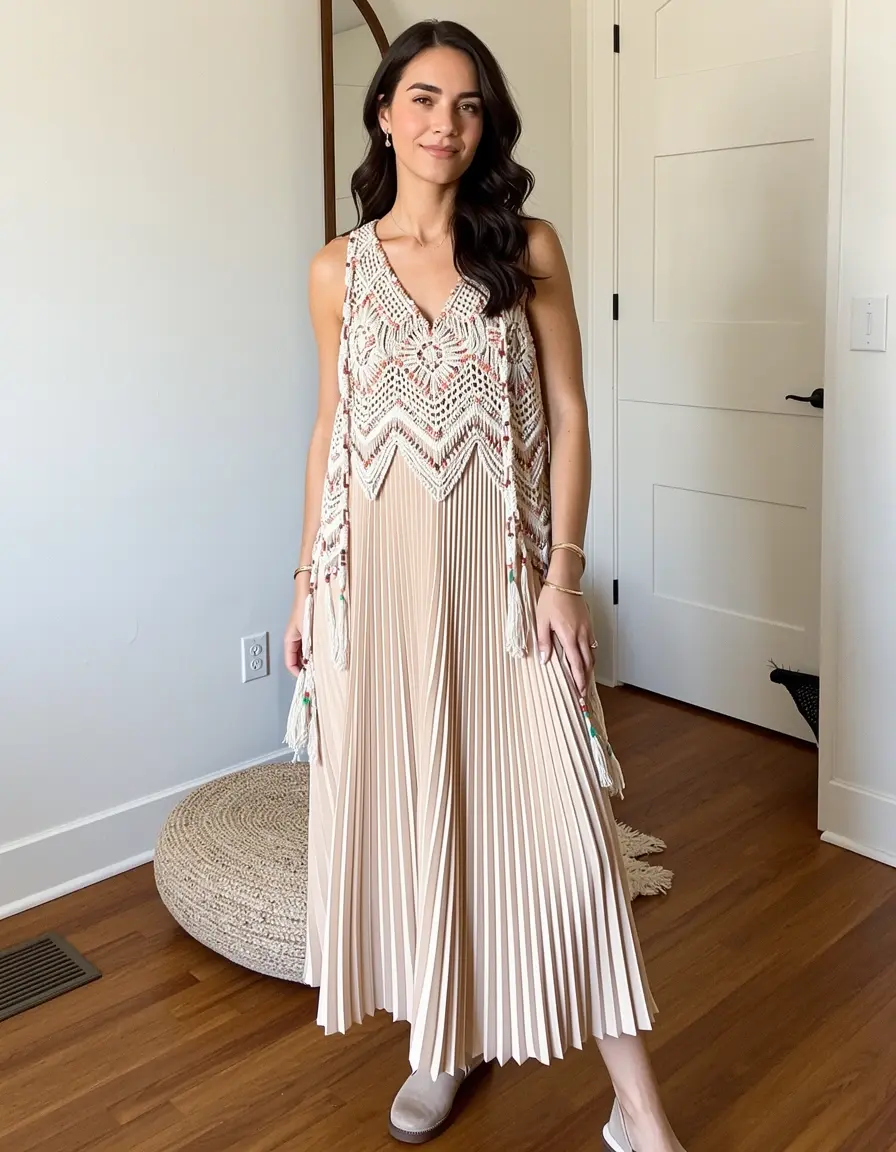 Boho pleated dress relaxed