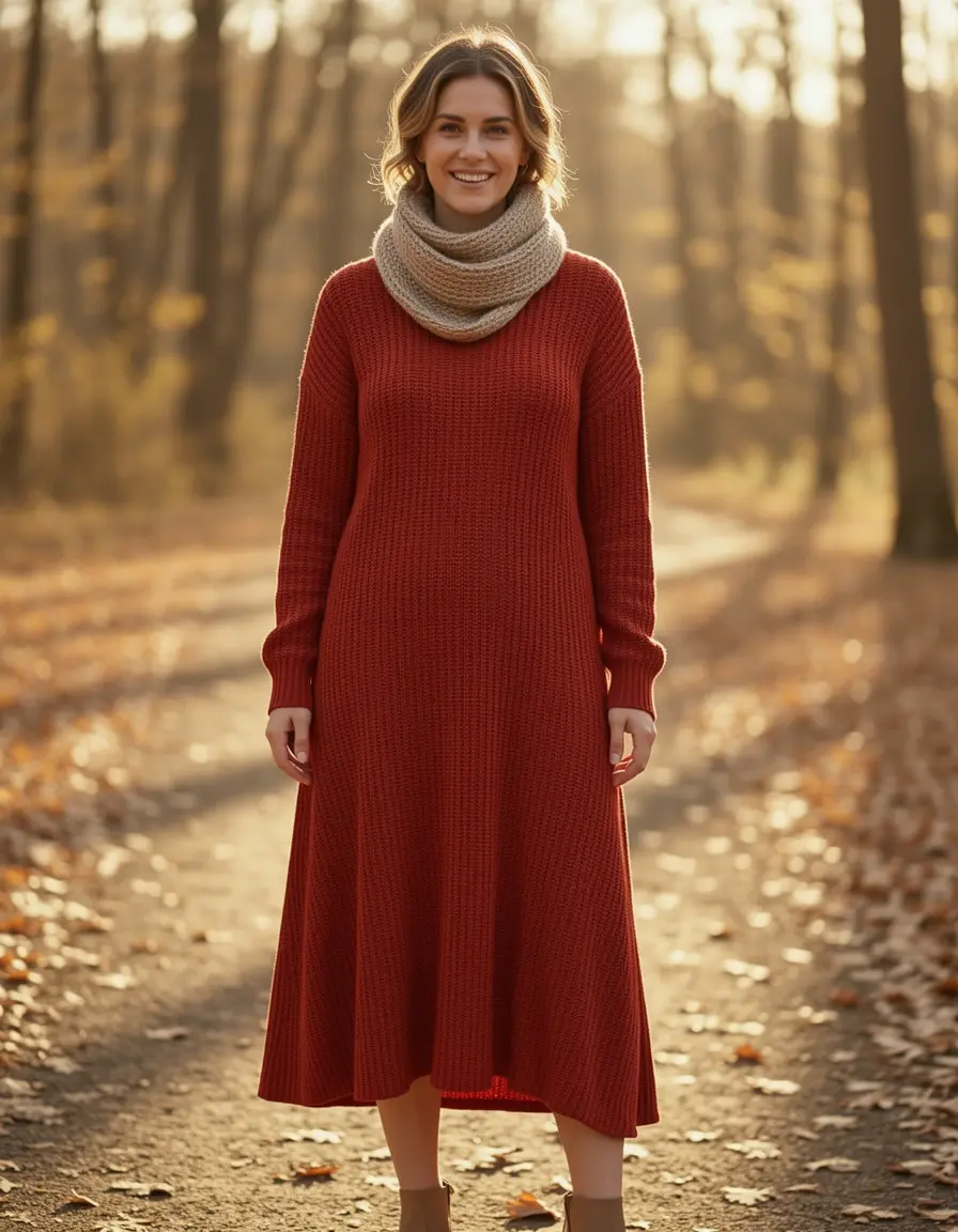 Maxi rust red dress warm