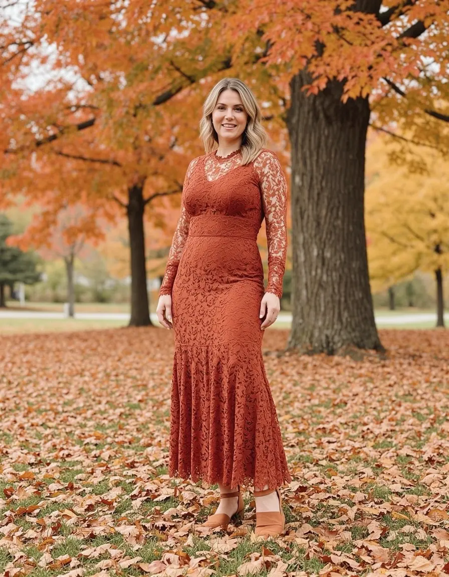 Lace midi rust red autumnal