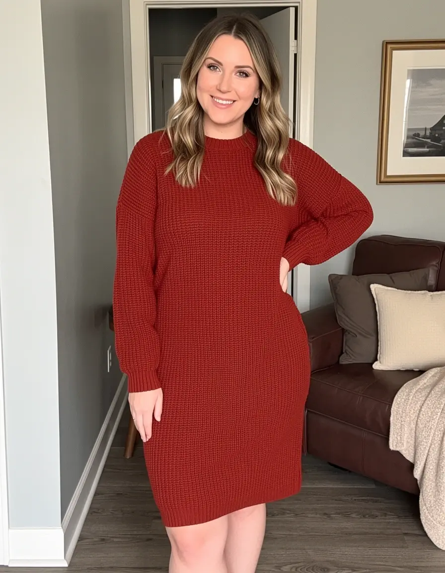 Wrap rust red dress cozy