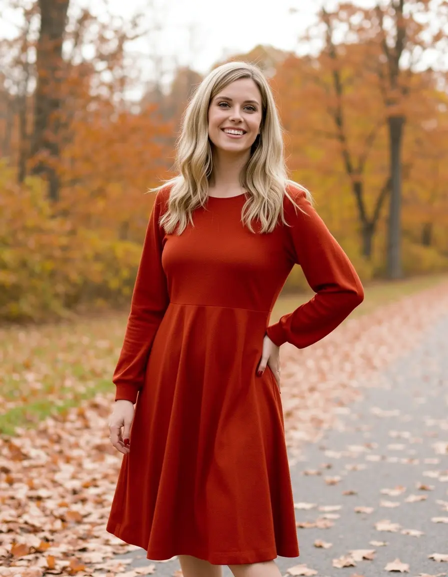 A-line rust red dress fall