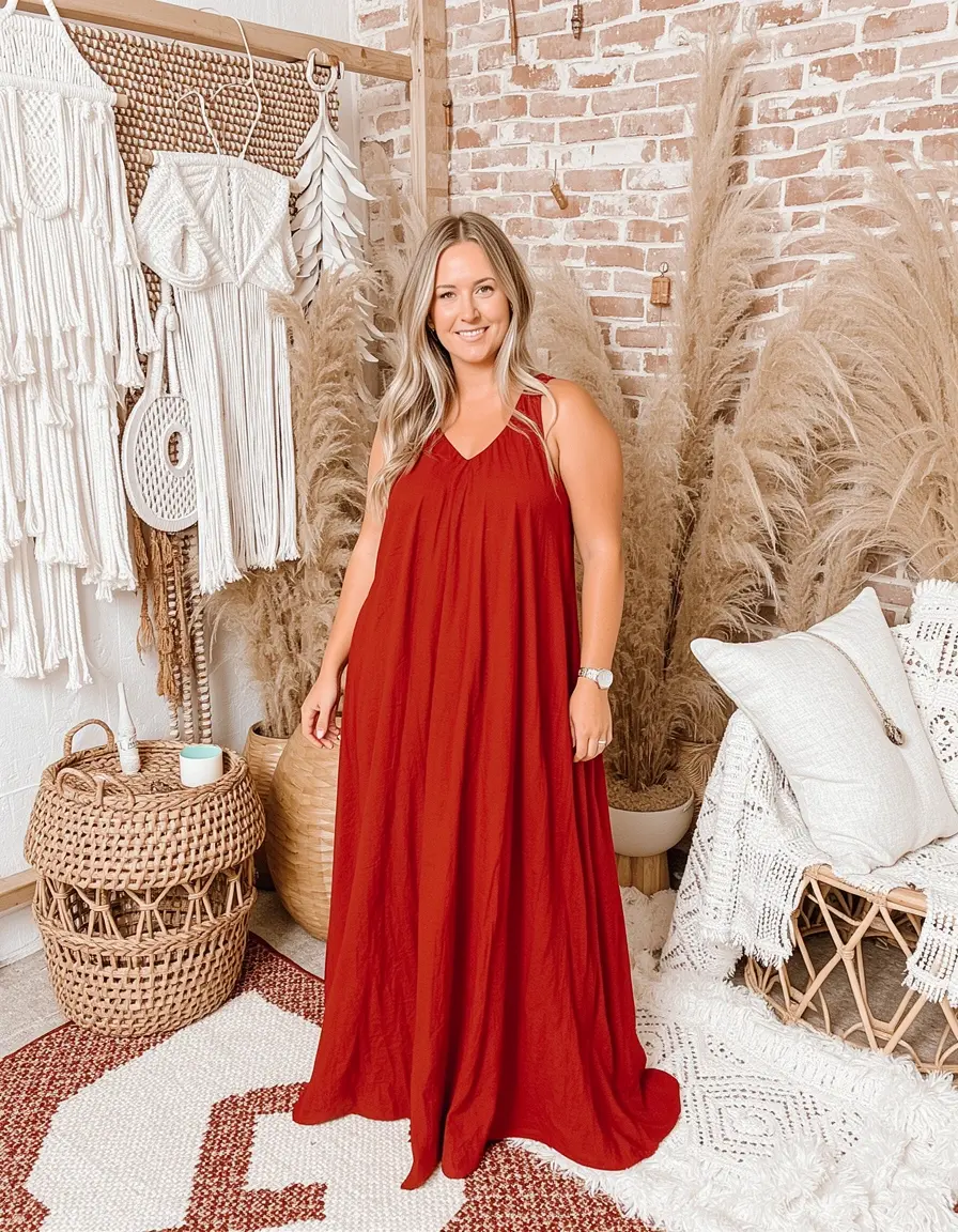 Boho rust red maxi earthy