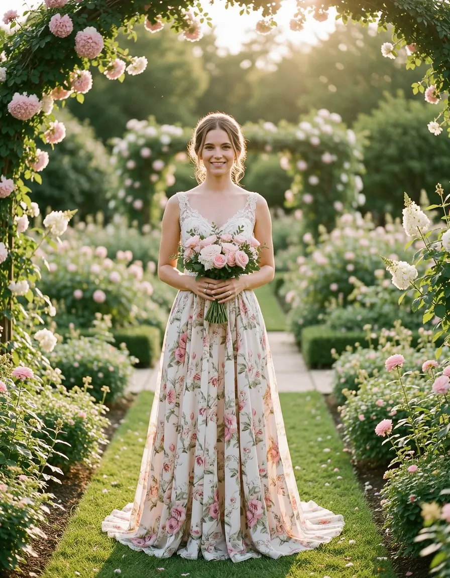 Florales Midi Kleid für Hochzeit im Garten