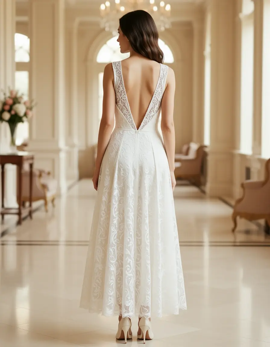 Rückenfreies Spitzenkleid Midi
