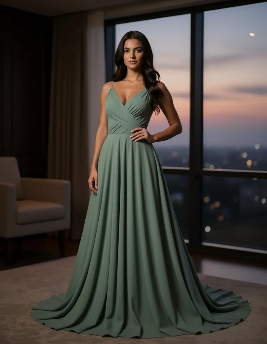 Salbeigrünes Abendkleid