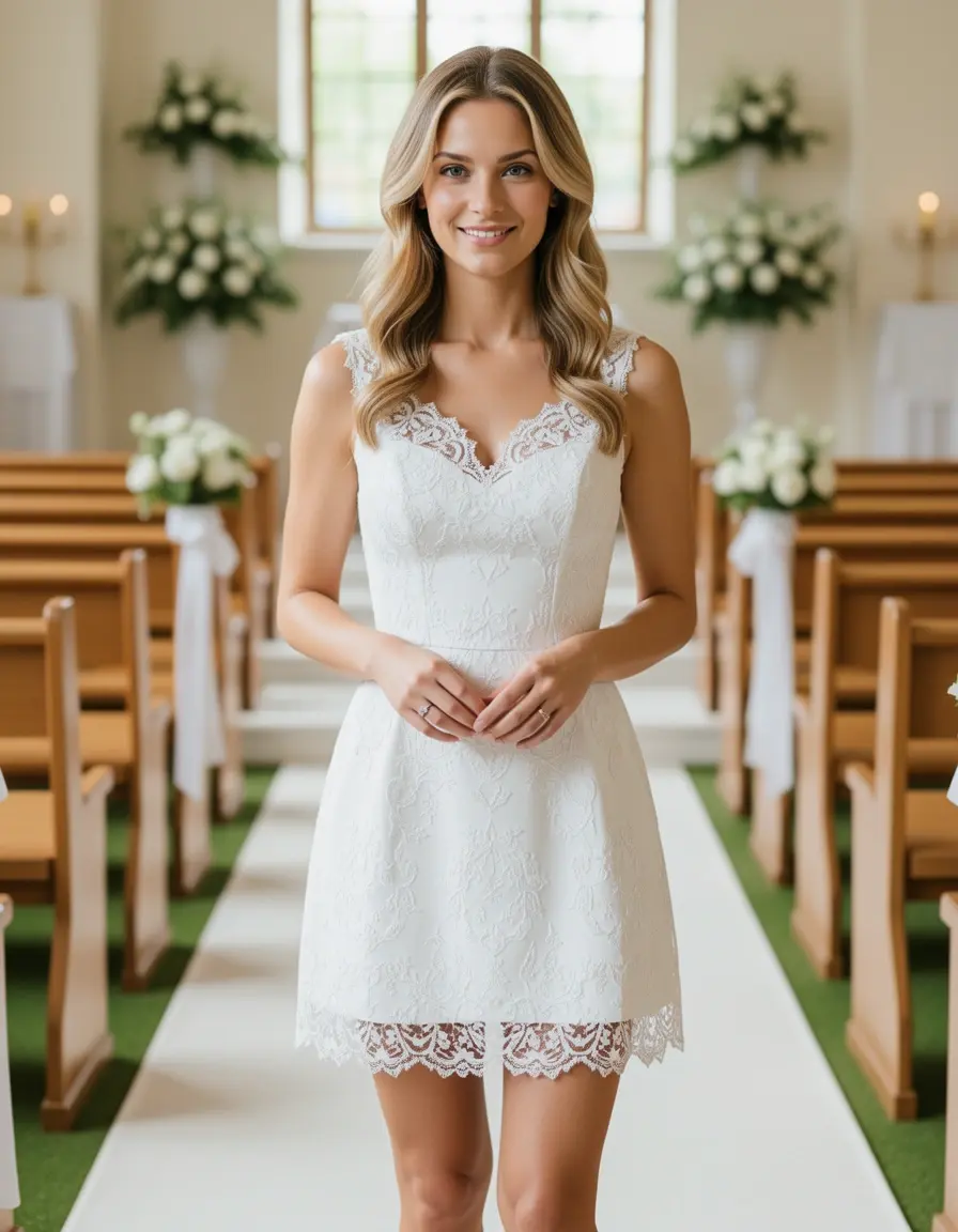 White Lace Short Dress Standesamt Spitze