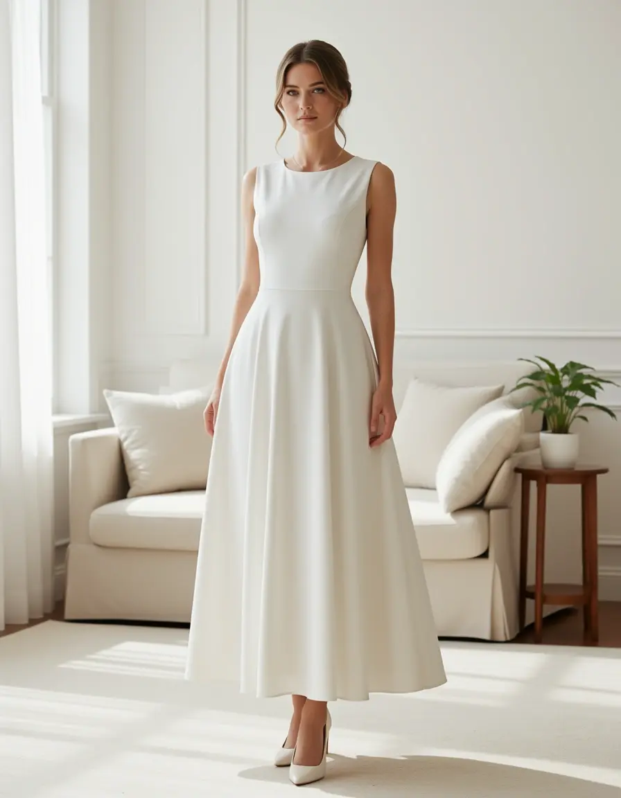 White Tea Length Dress klassisch