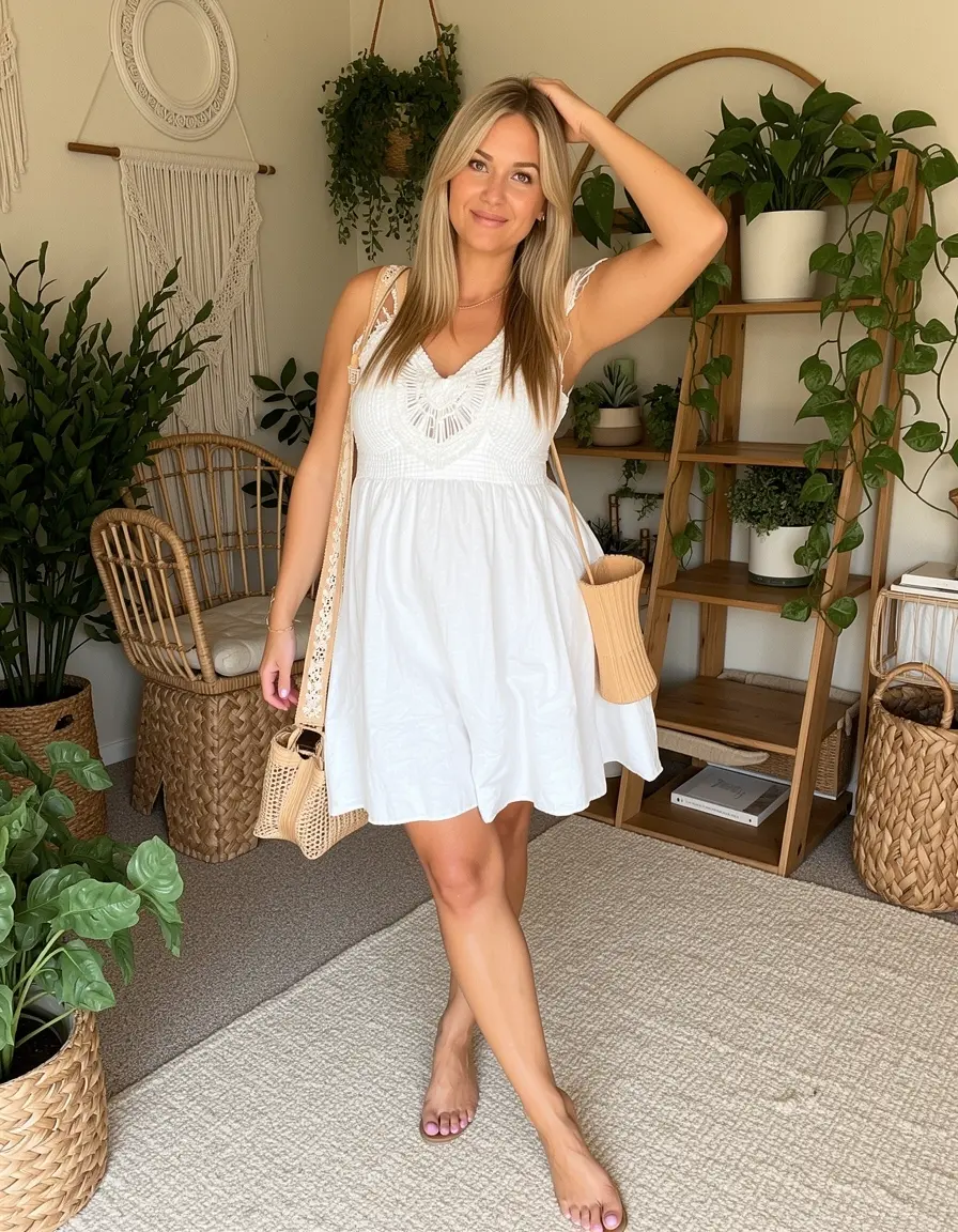 Weißes Boho Kleid kurz relaxed