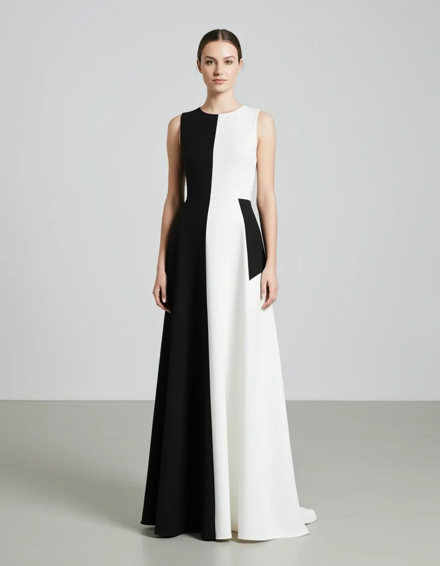 Modernes Color Block Kleid schwarz weiß