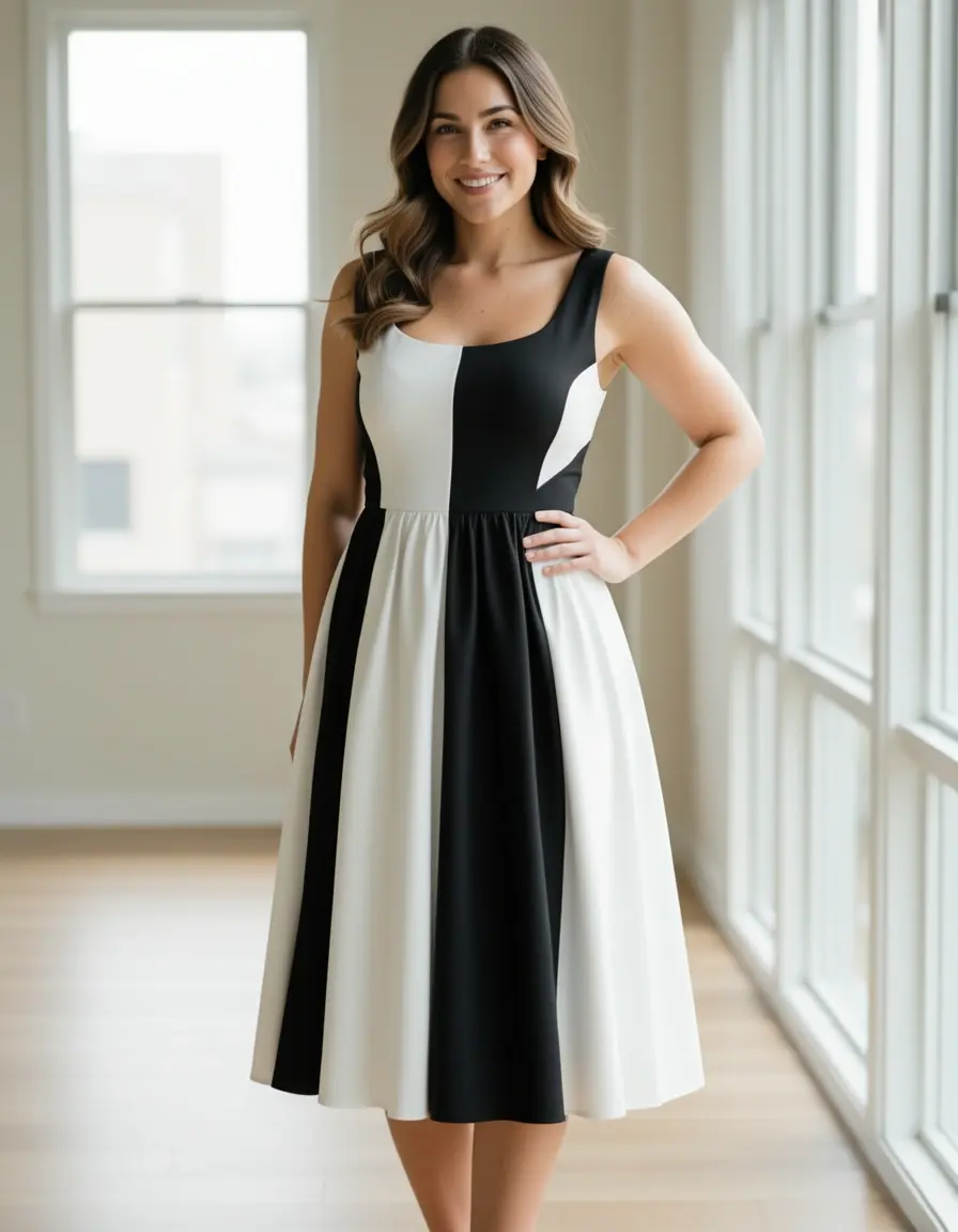 Vielseitiges Wickelkleid schwarz weiß