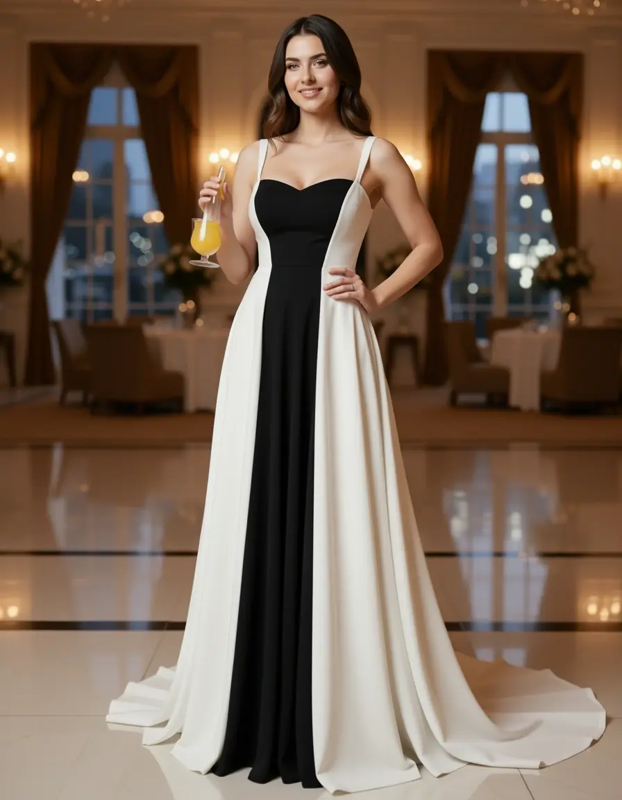 Formelles Cocktailkleid schwarz weiß