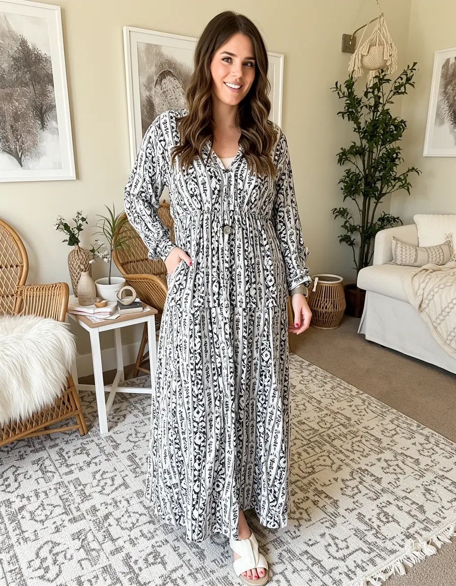 Boho Maxikleid schwarz weiß