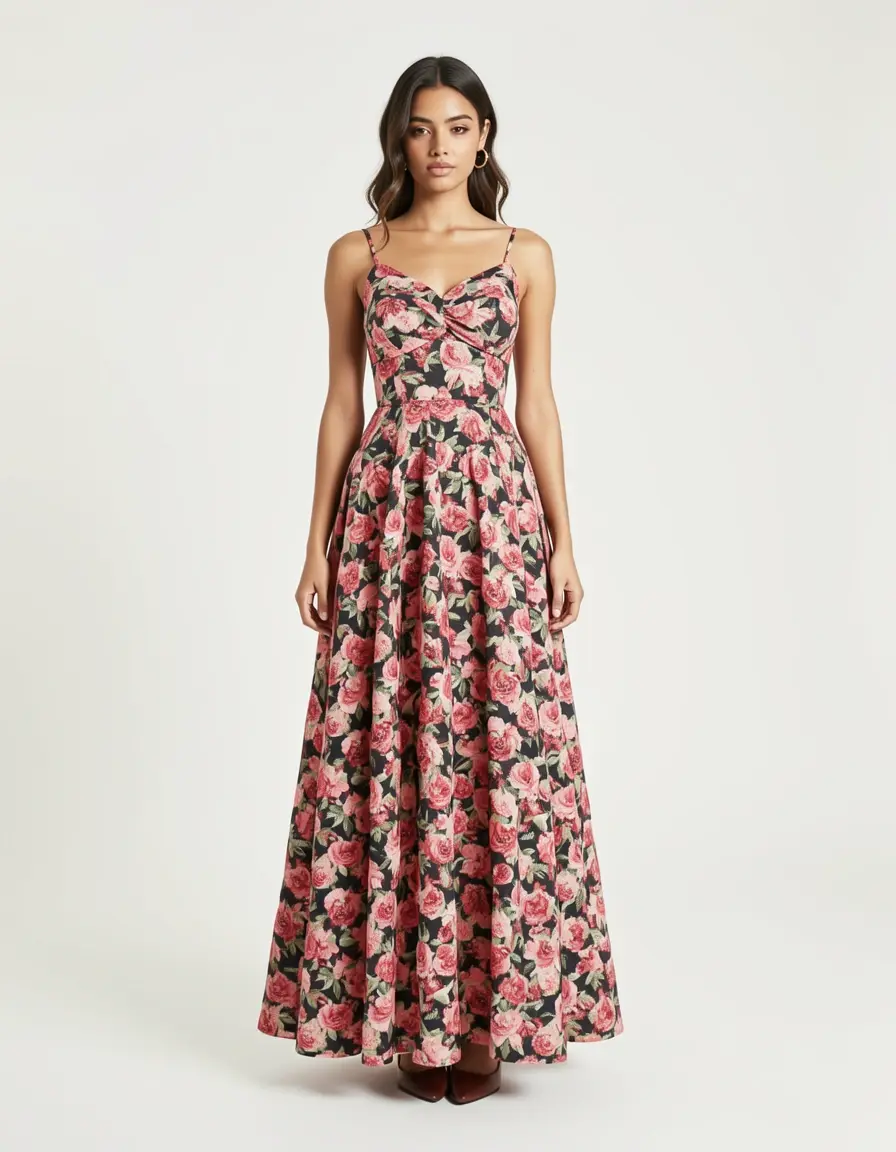 Floral A-line maxi dress flattering